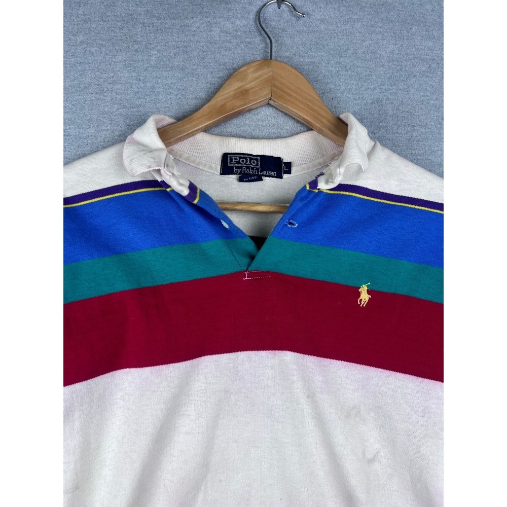 Vintage Polo Ralph Lauren Striped Rugby Shirt Mens M Made‎ in USA Multi Color